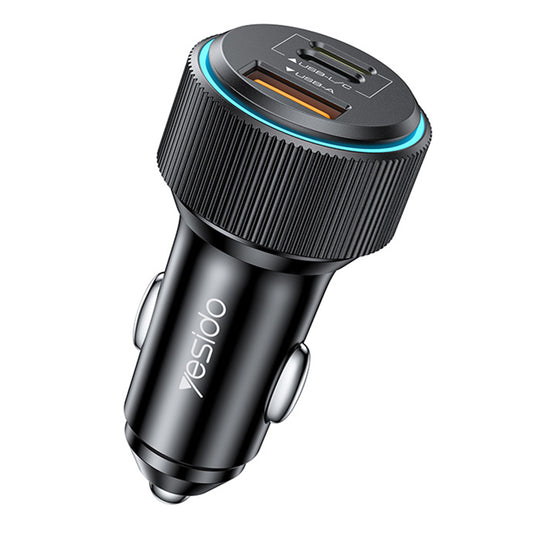 Car Charger with Lightning Cable Yesido Y60, 38W, 3A, 1 x USB-A - 2 x USB-C, Black
