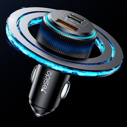 Car Charger with Lightning Cable Yesido Y60, 38W, 3A, 1 x USB-A - 2 x USB-C, Black
