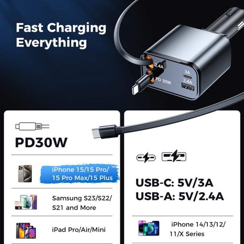 Auto-Ladegerät mit USB-C / Lightning-Kabel Techsuit C1 NanoVoltX, 69W, 3A, 1 x USB-A - 1 x USB-C, Grau