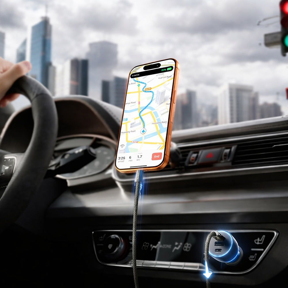 Auto-Ladegerät mit USB-C Kabel Lisen, 170W, 5A, 1 x USB-A - 2 x USB-C, Schwarz YL0225060006