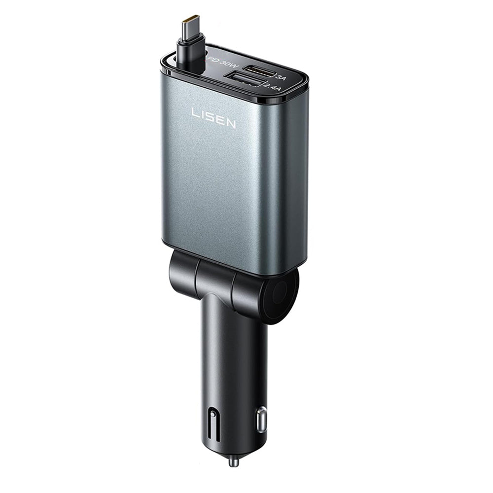 Auto-Ladegerät mit USB-C Kabel Lisen, 57W, 3A, 1 x USB-A - 1 x USB-C, Schwarz YL0325010016