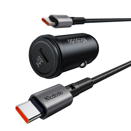 McDodo CC-7493 Obsidian Car Charger with USB-C Cable, 30W, 3A, 1 x USB-C, Black