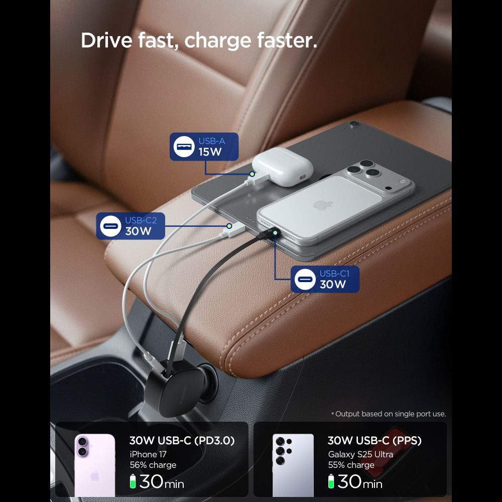 Auto-Ladegerät mit USB-C Kabel Spigen EV603BT Essential, 60W, 3A, 1 x USB-A - 1 x USB-C, Schwarz