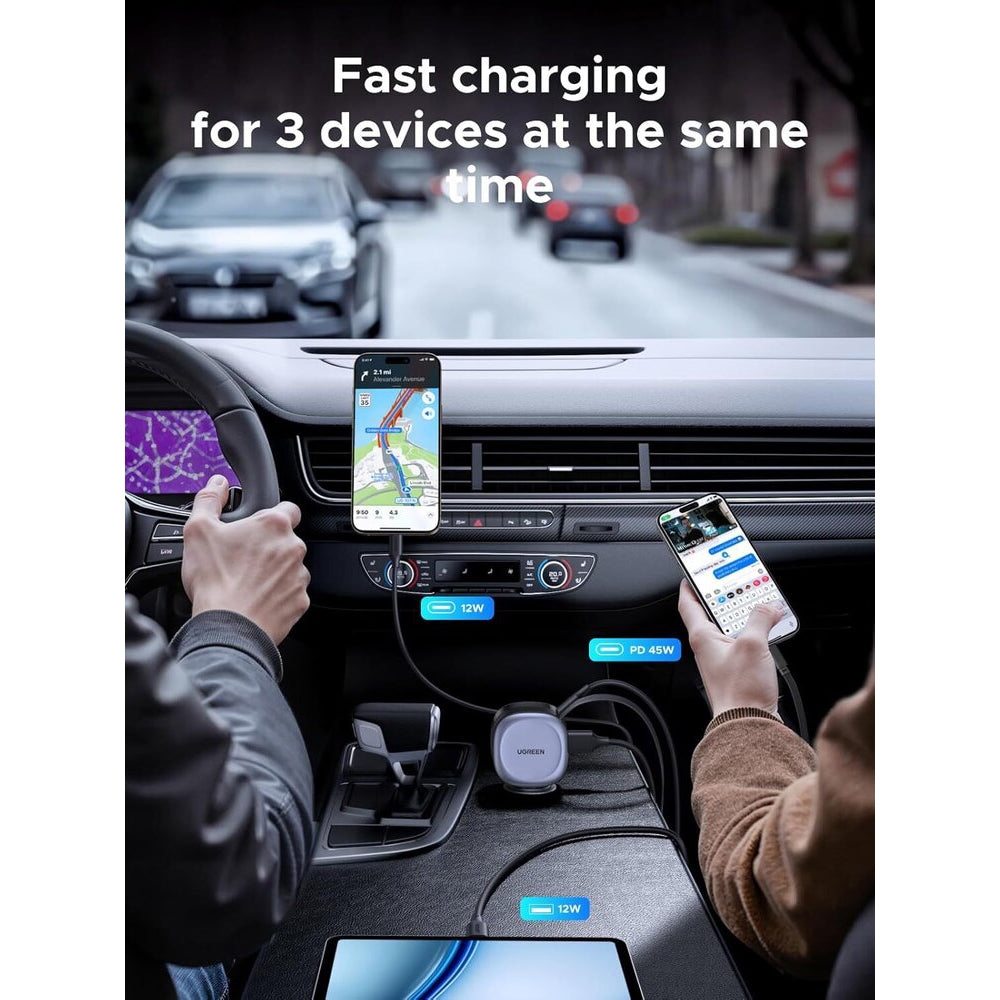 KFZ-Ladegerät mit USB-C Kabel UGREEN EC601, 75W, 3A, 1 x USB-A - 1 x USB-C, Grau