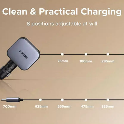 Auto-Ladegerät mit USB-C Kabel UGREEN EC603, 90W, 3A, 1 x USB-A - 1 x USB-C, Grau