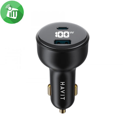 Auto-Ladegerät HAVIT CC100W Display, 100W, 5A, 1 x USB-A - 1 x USB-C, Schwarz
