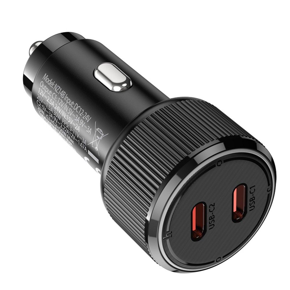 Auto-Ladegerät HOCO NZ14B, 50W, 3A, 2 x USB-C, Schwarz