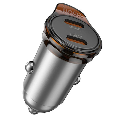 HOCO NZ16B Car Charger, 45W, 3A, 2 x USB-C, Gray