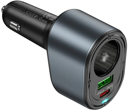 Auto-Ladegerät HOCO Z56, 35W, 3A, 1 x USB-A - 1 x USB-C - 1 x Zigarettenanzünder-Verlängerung, Schwarz