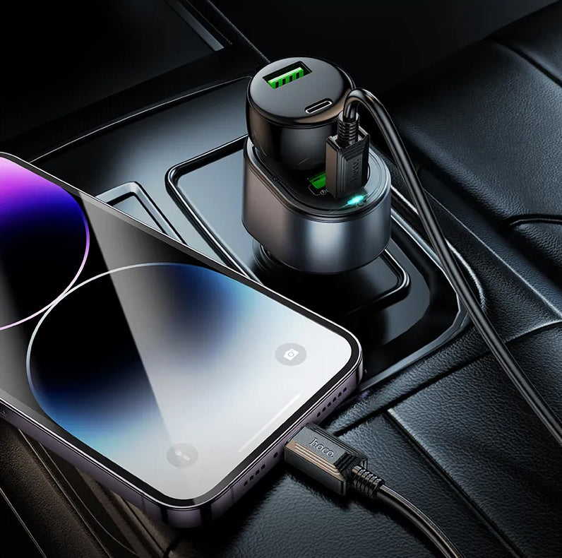 Auto-Ladegerät HOCO Z56, 35W, 3A, 1 x USB-A - 1 x USB-C - 1 x Zigarettenanzünder-Verlängerung, Schwarz