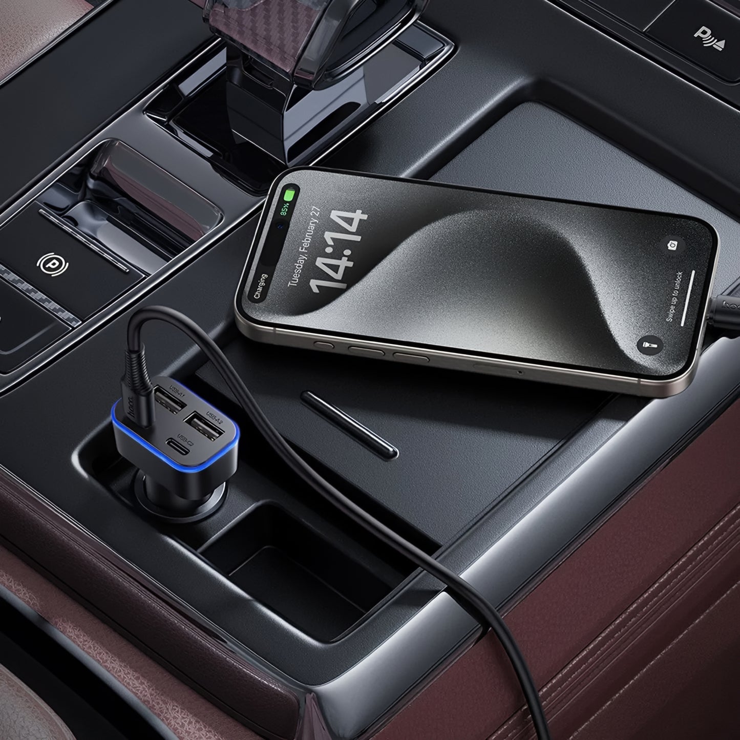 Auto-Ladegerät HOCO Z63, 42W, 3A, 2 x USB-A - 2 x USB-C, Schwarz