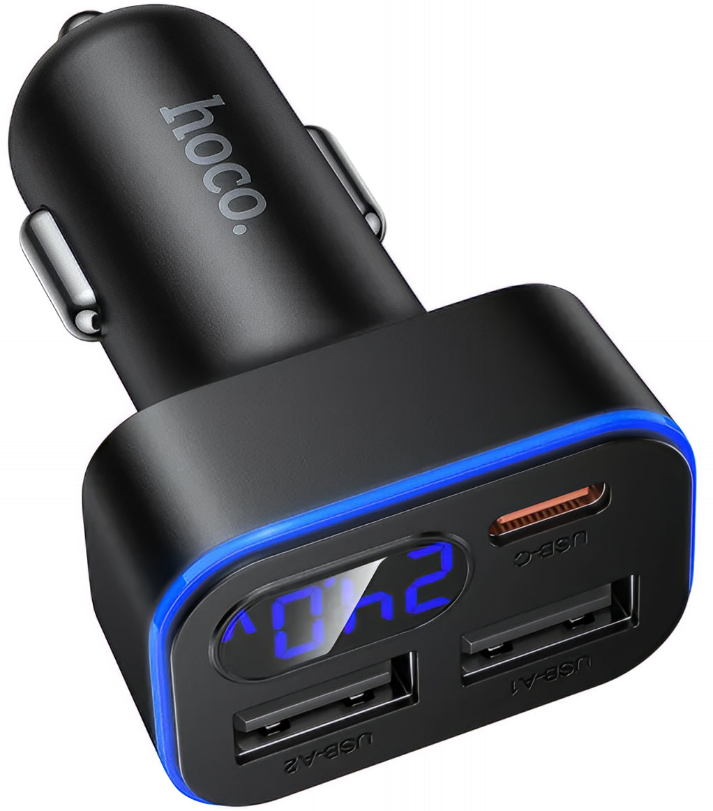 Auto-Ladegerät HOCO Z63A Display, 42W, 3A, 1 x USB-C - 2 x USB-A, Schwarz