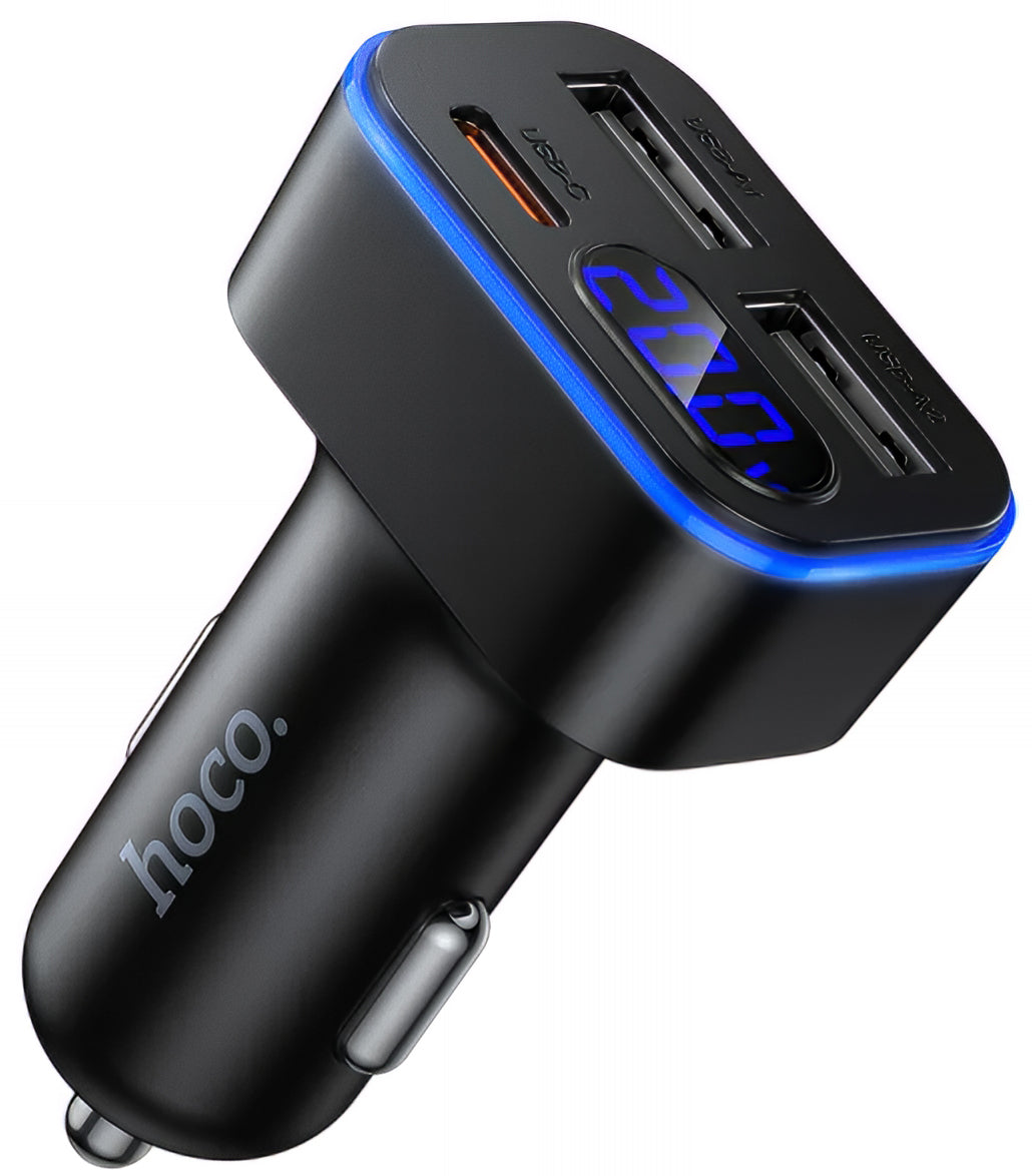 Auto-Ladegerät HOCO Z63A Display, 42W, 3A, 1 x USB-C - 2 x USB-A, Schwarz