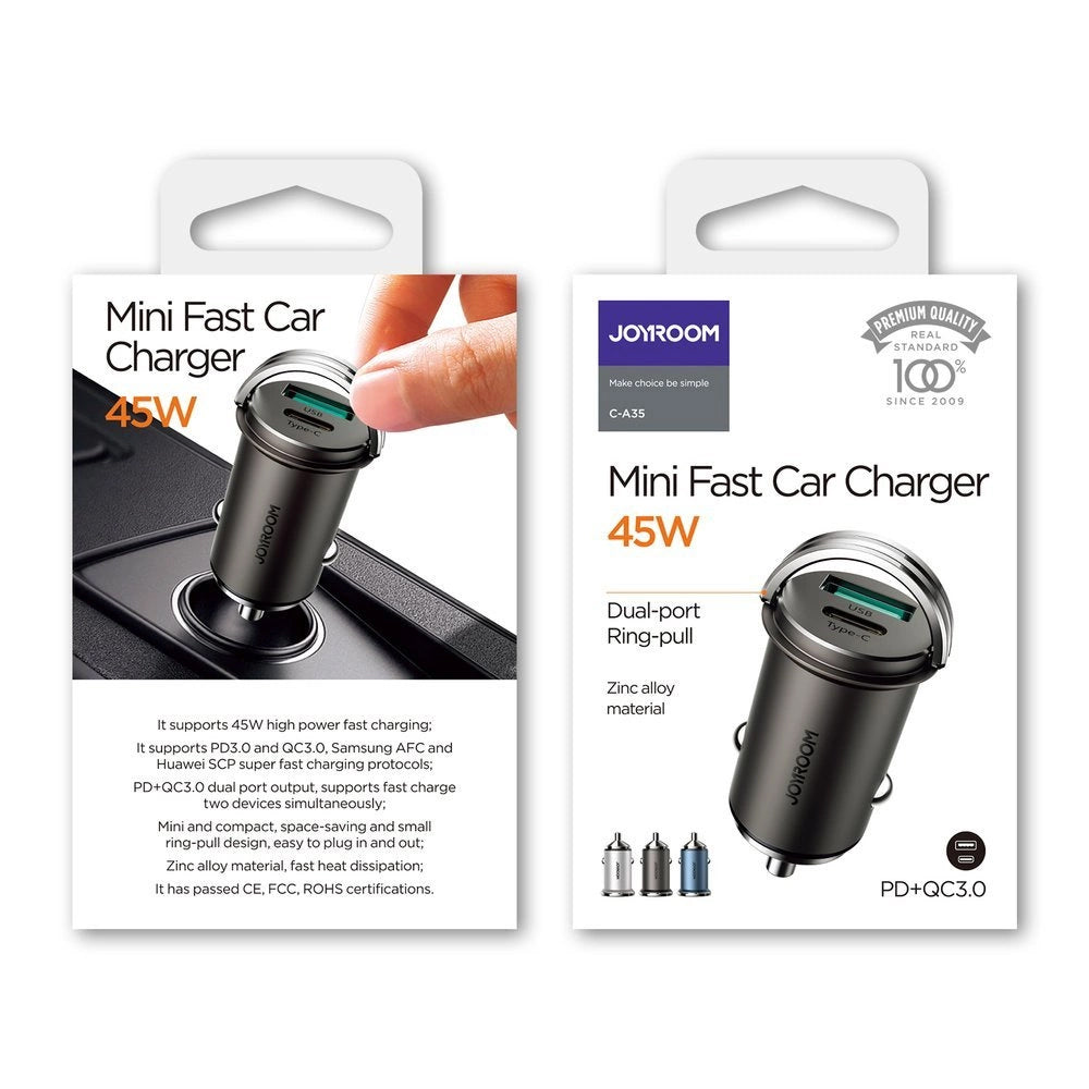 Auto-Ladegerät Joyroom C-A35, 45W, 5A, 1 x USB-A - 1 x USB-C, Grau