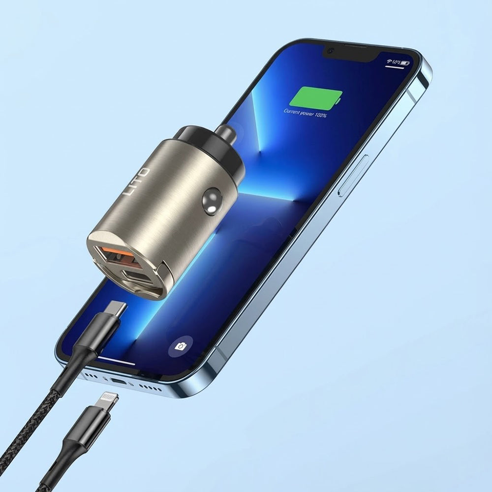 Auto-Ladegerät Lito IN-C03, 30W, 3A, 1 x USB-A - 1 x USB-C, Schwarz