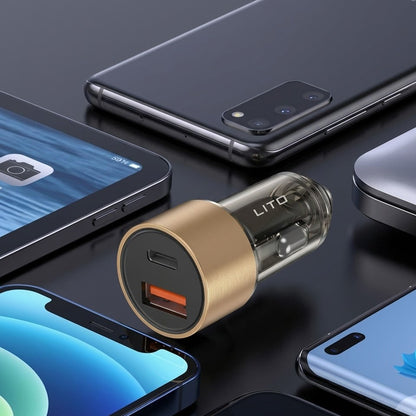 Auto-Ladegerät Lito IN-C04, 52W, 3A, 1 x USB-A - 1 x USB-C, Schwarz