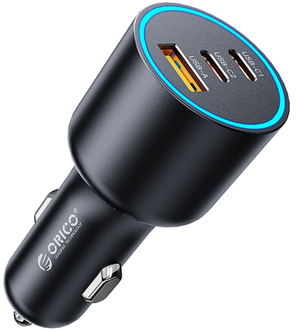 Orico HyperDrive Auto-Ladegerät, 165W, 5A, 1 x USB-A - 2 x USB-C, Schwarz