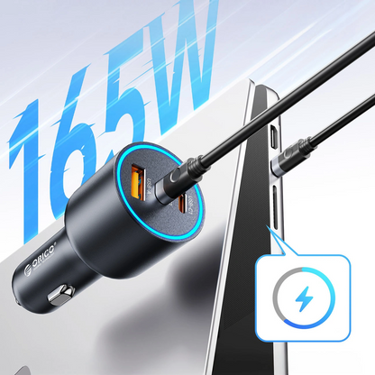Orico HyperDrive Auto-Ladegerät, 165W, 5A, 1 x USB-A - 2 x USB-C, Schwarz