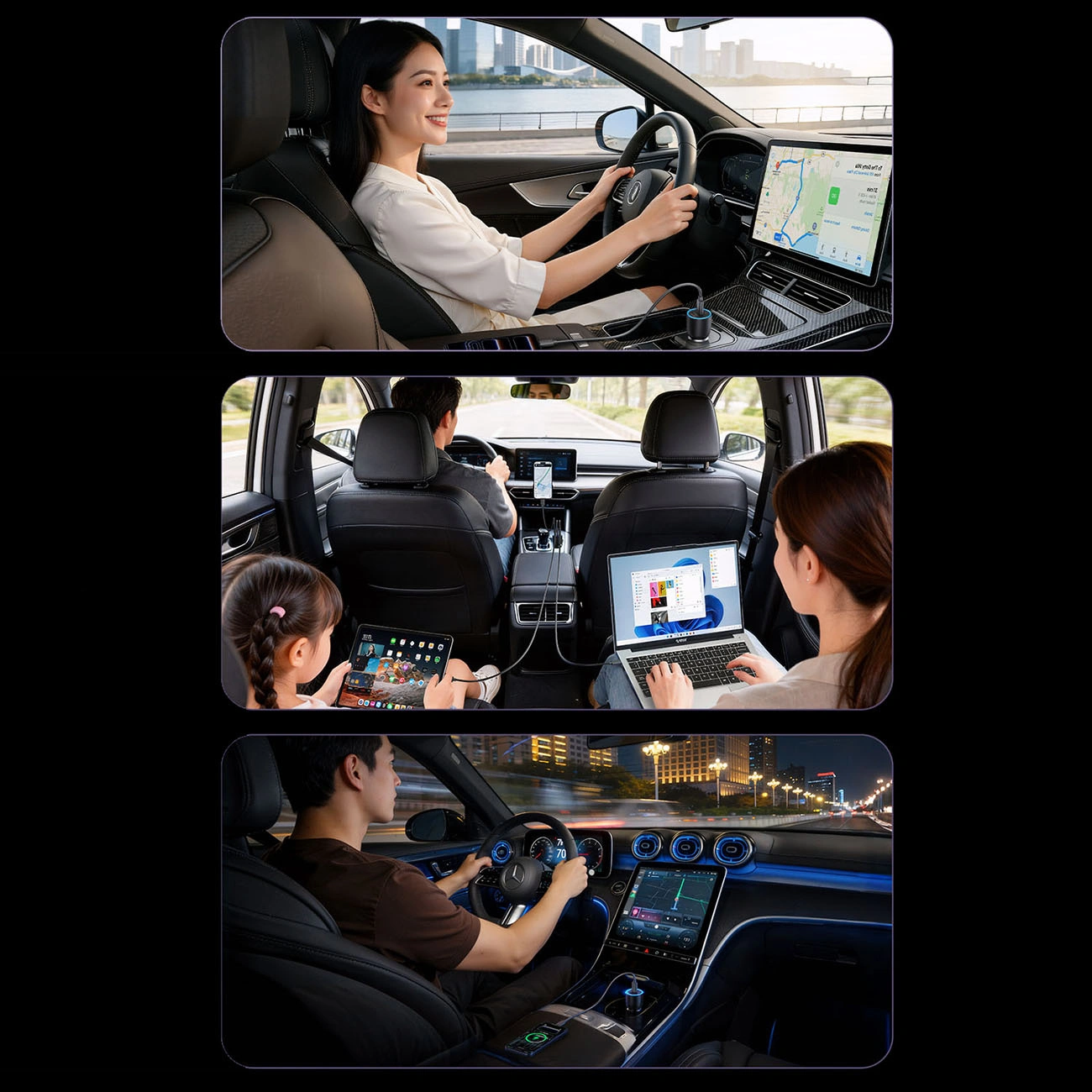 Orico PowerLink Auto-Ladegerät, 165W, 5A, 1 x USB-A - 2 x USB-C, Schwarz