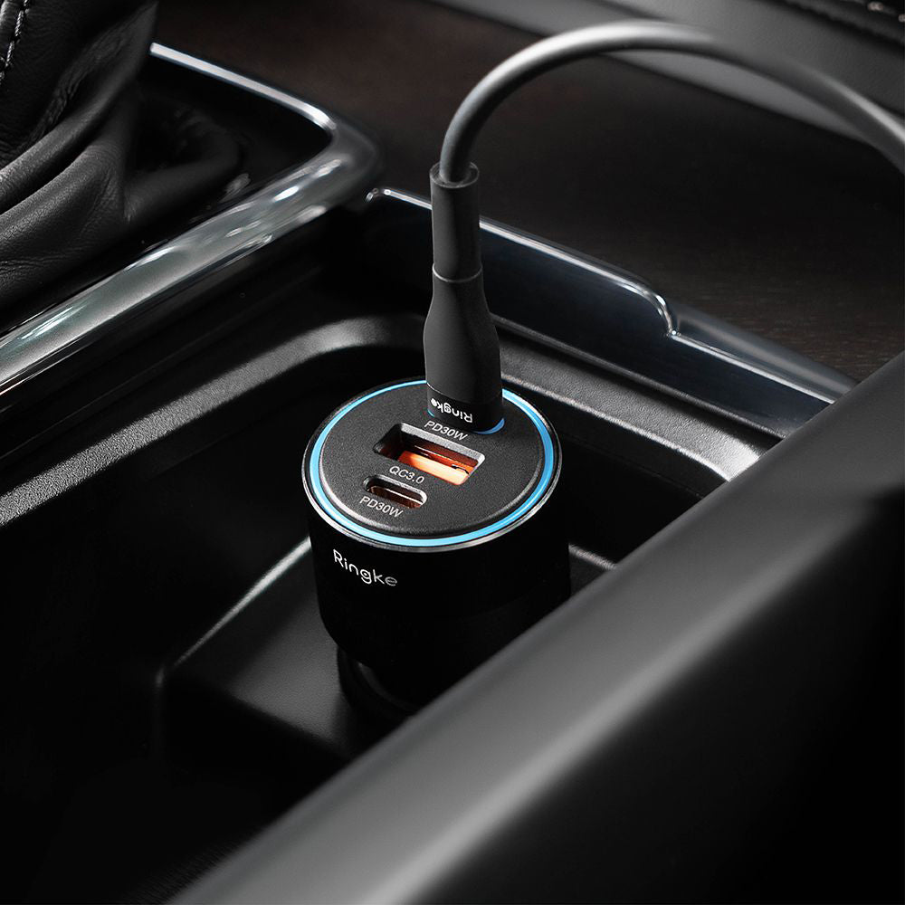 Ringke Car Charger, 30W, 3A, 1 x USB-A - 2 x USB-C, Black
