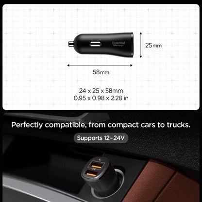 Auto-Ladegerät Spigen EV302 Essential, 30W, 3A, 2 x USB-A, Schwarz