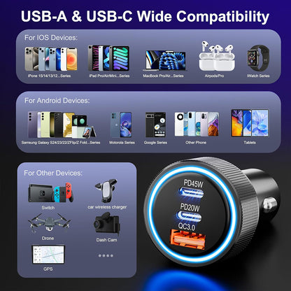 Auto-Ladegerät Techsuit C6 DriveBoost, 60W, 3A, 1 x USB-A - 2 x USB-C, Silber