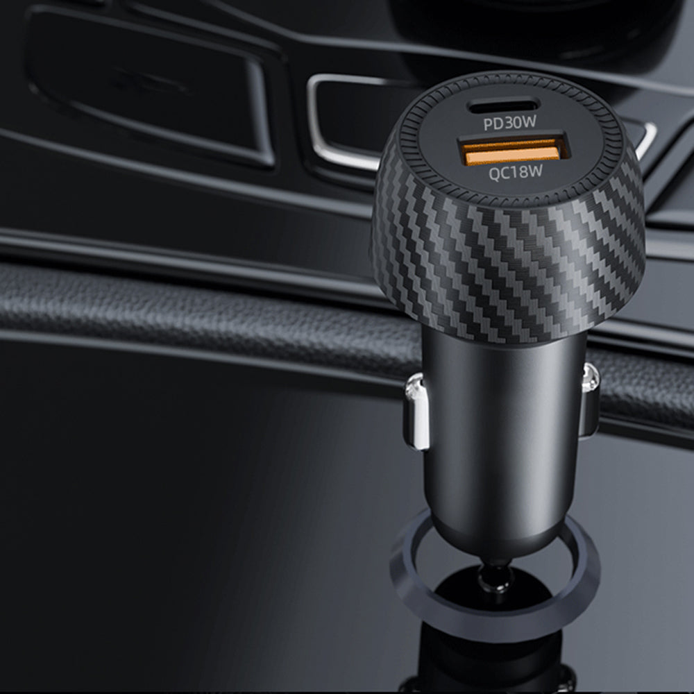 Techsuit C7 CarbonVolt Car Charger, 48W, 3A, 1 x USB-A - 1 x USB-C, Black