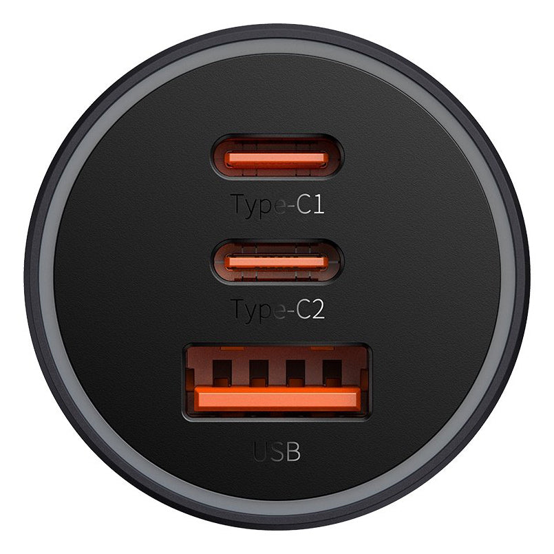 Autoladegerät Baseus Golden Contactor Pro, 65W, 3A, 1 x USB-A - 2 x USB-C, Grau CGJP010013