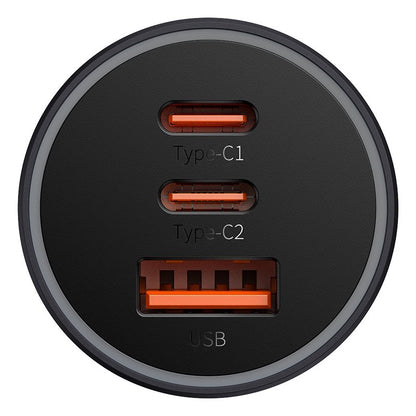Autoladegerät Baseus Golden Contactor Pro, 65W, 3A, 1 x USB-A - 2 x USB-C, Grau CGJP010013