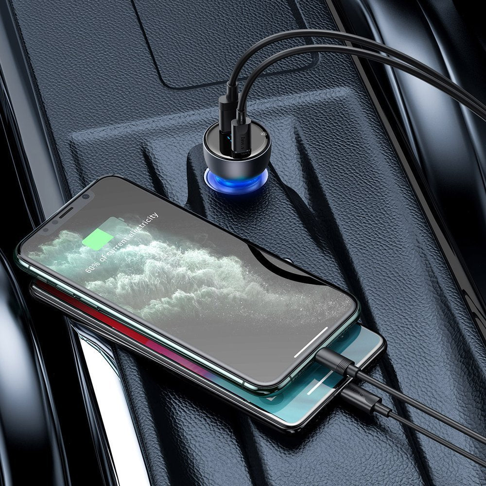 Car Charger Baseus, 63W, 5A, 1 x USB-A - 1 x USB-C, Silver CCKX-C0A CCKX-C0A