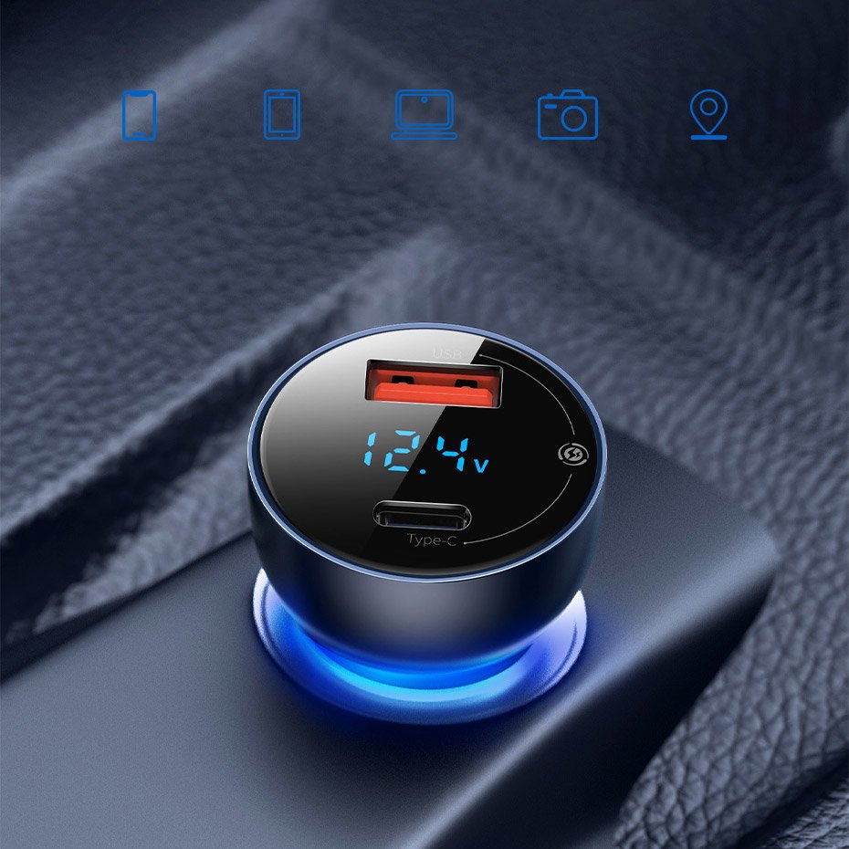 Car Charger Baseus, 63W, 5A, 1 x USB-A - 1 x USB-C, Silver CCKX-C0A CCKX-C0A