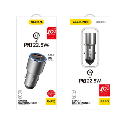 USB-Auto-Ladegerät Dudao R4PQ, 1 x USB - 1 x USB Typ-C, 22,5 W, Quick Charge - Power Delivery, Grau