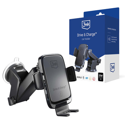 3MK Drive & Charge Wireless KFZ-Halterung | 15W | Automatische Klemmen | Schwarz