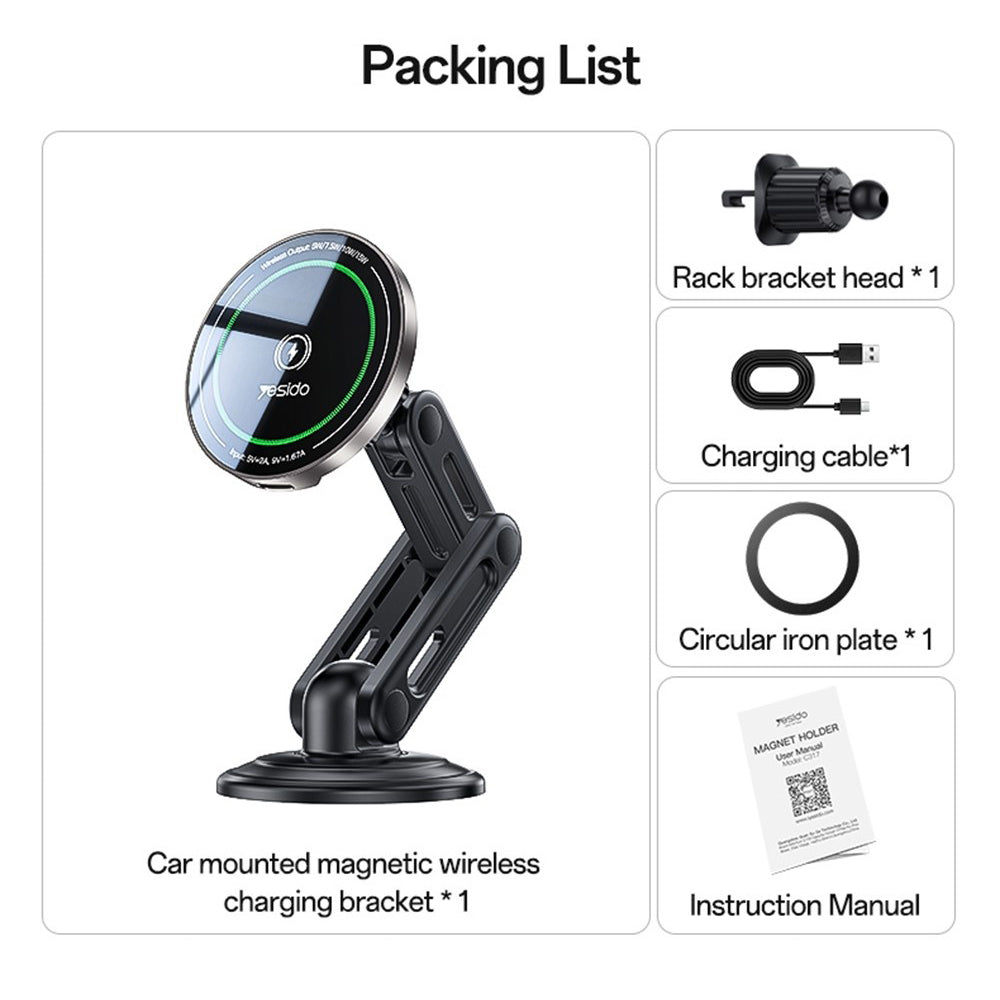 Wireless Auto Ladegerät Yesido C317, 15W, 1,67A, Schwarz