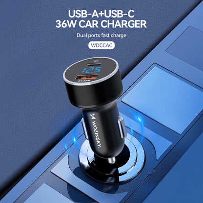 Autoladegerät WZK WDCCAC, 36W, 3A, 1 x USB-A - 1 x USB-C, Schwarz 