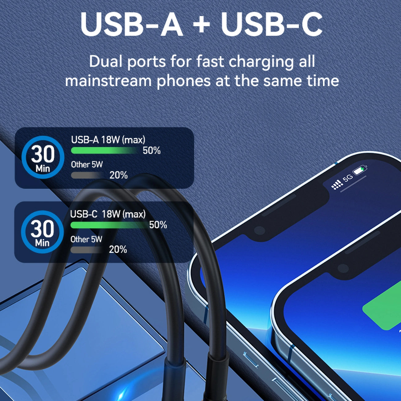 Autoladegerät WZK WDCCAC, 36W, 3A, 1 x USB-A - 1 x USB-C, Schwarz 