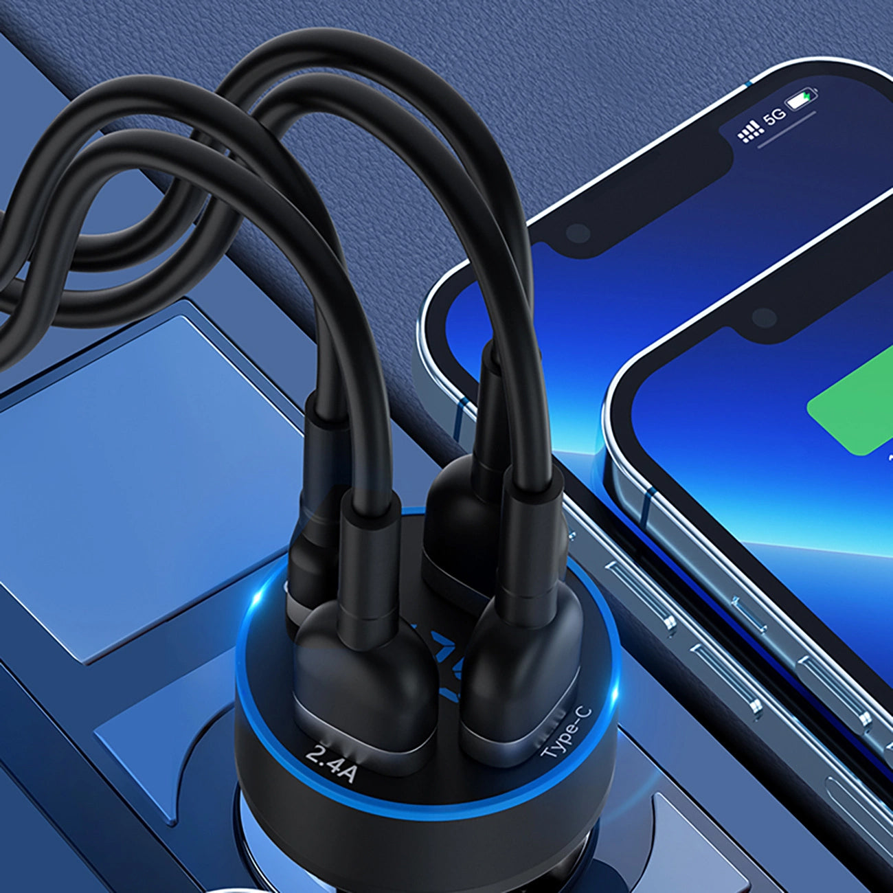 Car Charger WZK WDCCB, 50W, 3A, 2 x USB-A - 2 x USB-C, Black 