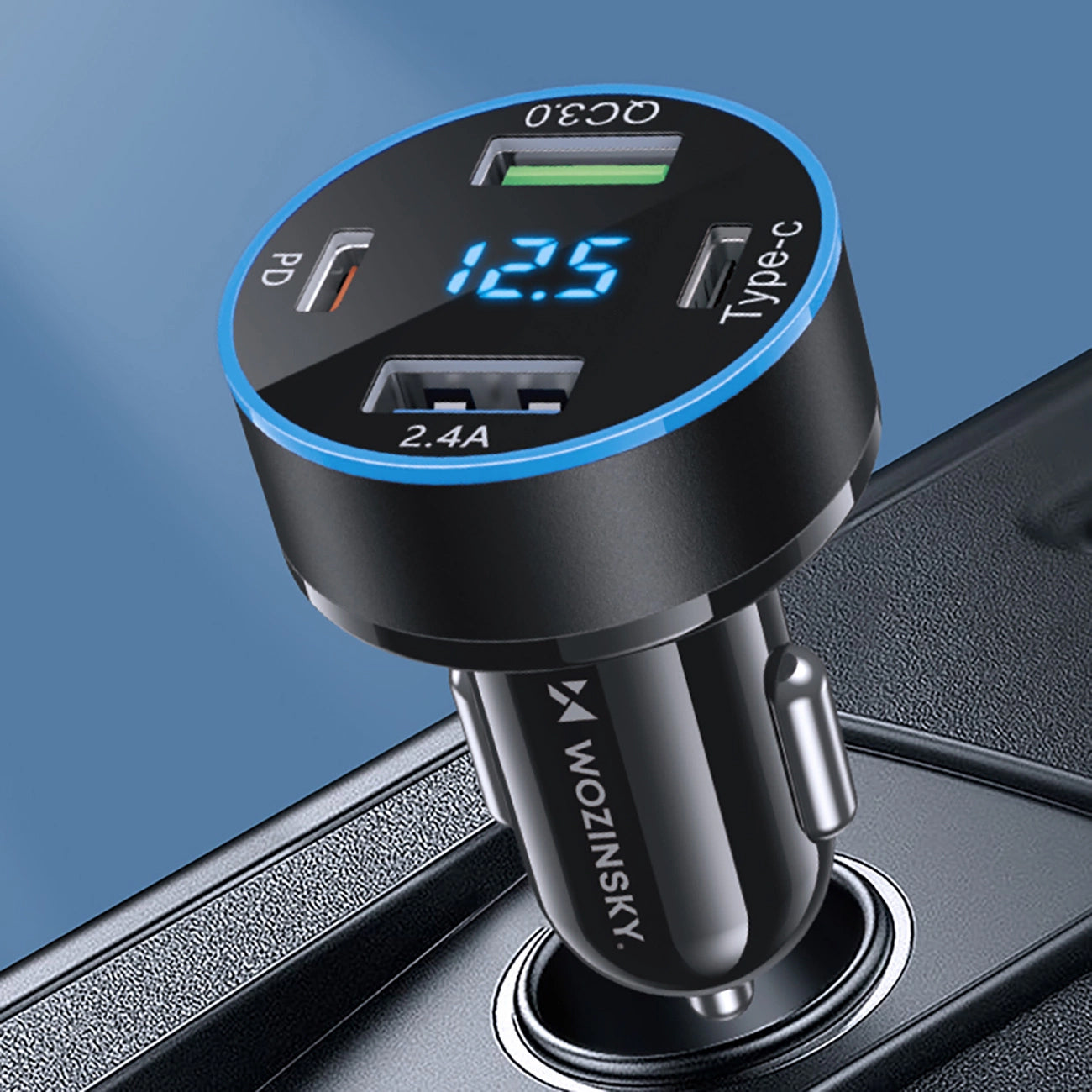 Car Charger WZK WDCCB, 50W, 3A, 2 x USB-A - 2 x USB-C, Black 
