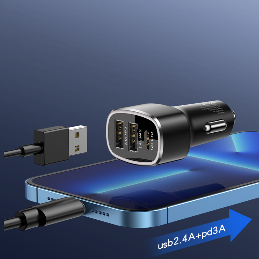 Auto-Ladegerät Yesido Y47, 49W, 3A, 2 x USB-A - 1 x USB-C, Schwarz