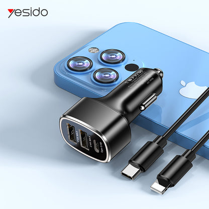 Auto-Ladegerät Yesido Y47, 49W, 3A, 2 x USB-A - 1 x USB-C, Schwarz