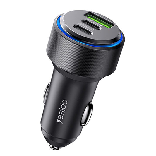 Yesido Y50 Car Charger, 60W, 3A, 1 x USB-A - 2 x USB-C, Black