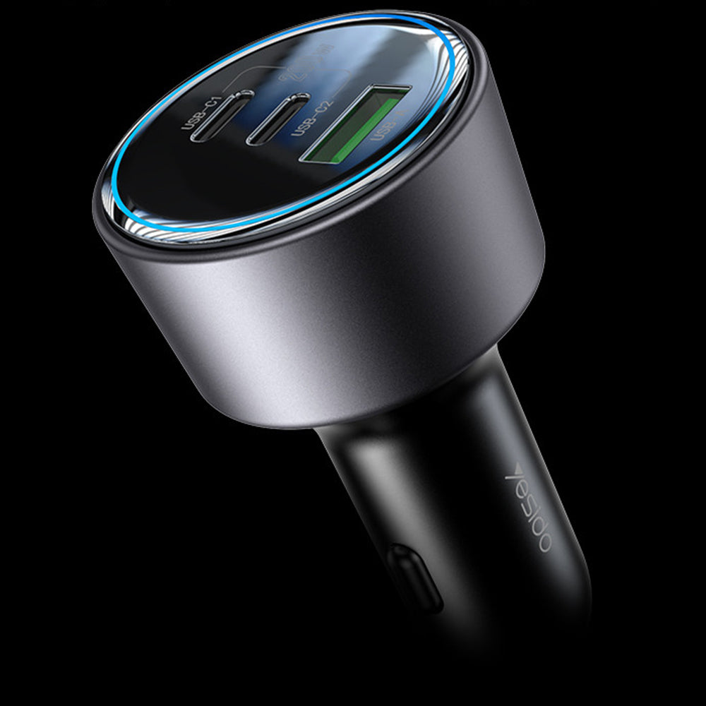 Auto-Ladegerät Yesido Y59, 200W, 5A, 1 x USB-A - 2 x USB-C, Schwarz