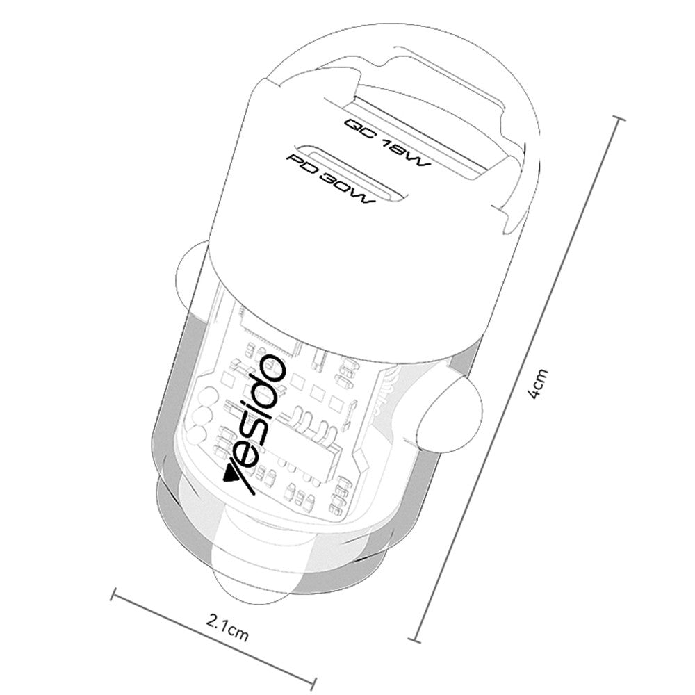 Auto-Ladegerät Yesido Y68, 30W, 3A, 1 x USB-A - 1 x USB-C, Schwarz