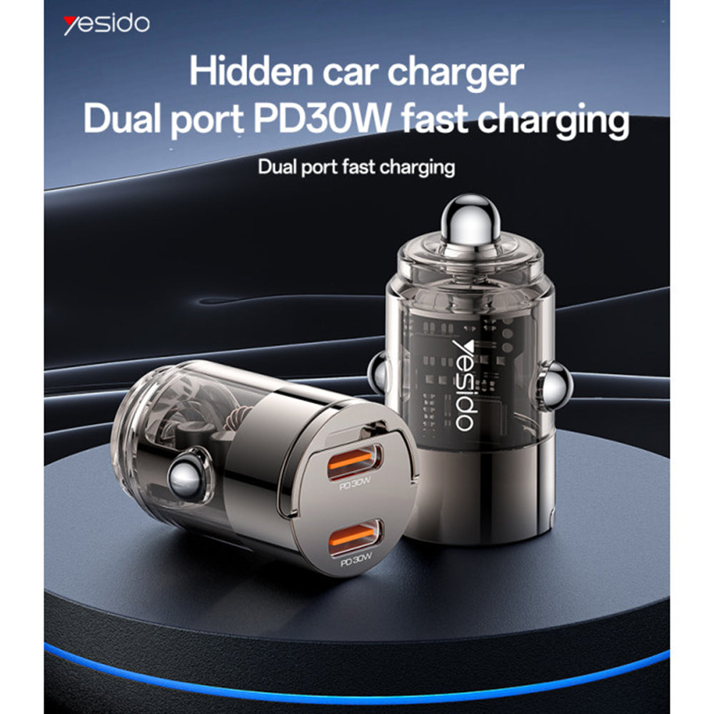 Auto-Ladegerät Yesido Y69, 30W, 3A, 2 x USB-C, Schwarz