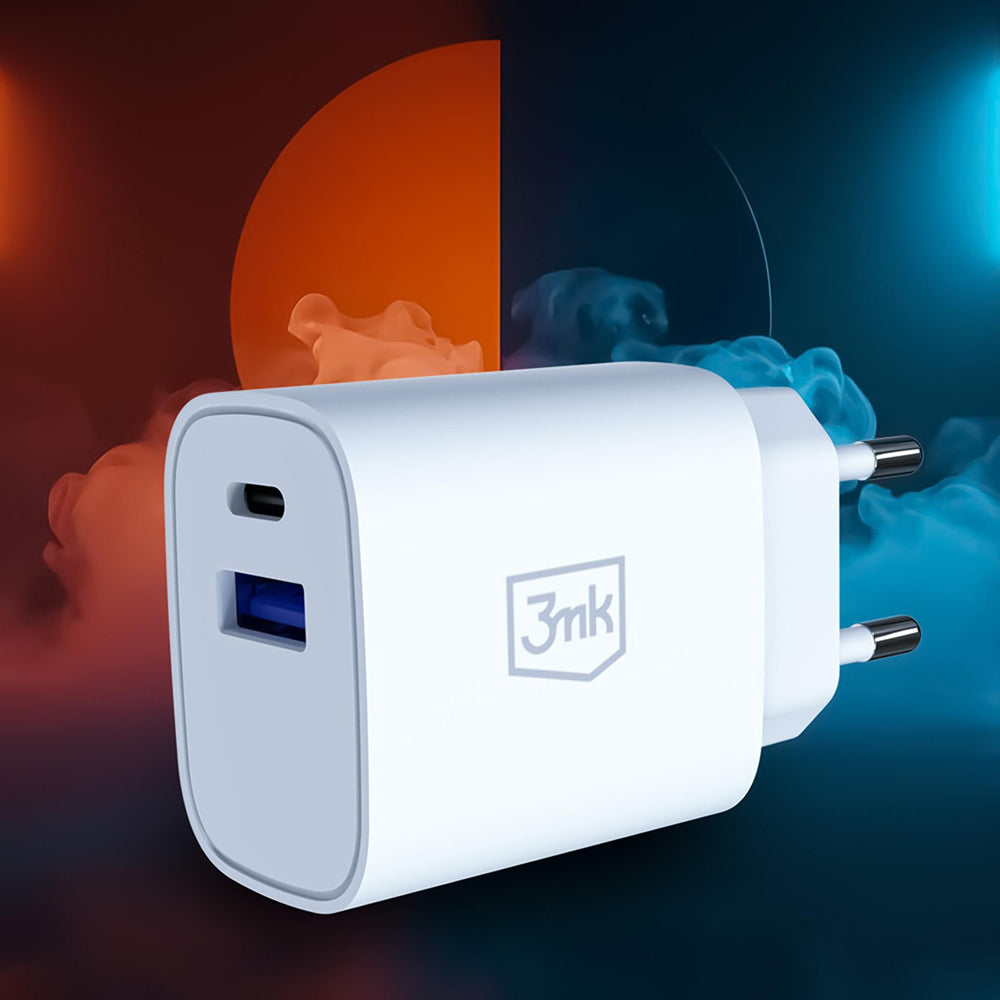 3MK FlowPower Netzladegerät, 25W, 1 x USB-A - 1 x USB-C, Weiß