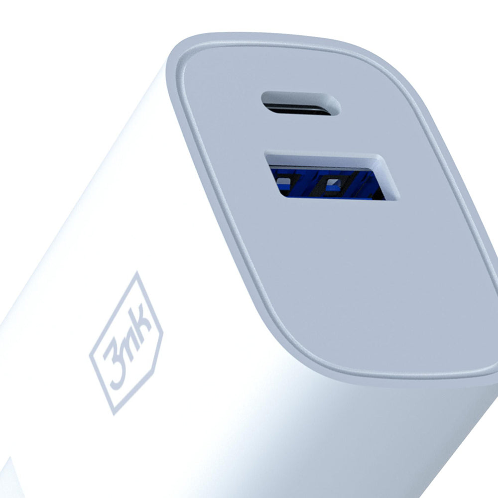 3MK FlowPower Netzladegerät, 30W, 1 x USB-A - 1 x USB-C, Weiß