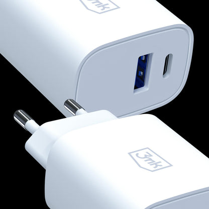 3MK FlowPower Netzladegerät, 30W, 1 x USB-A - 1 x USB-C, Weiß