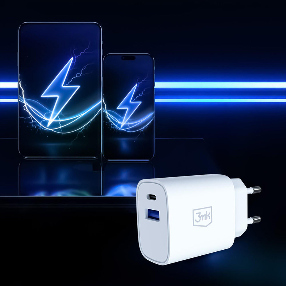 3MK FlowPower Netzladegerät, 30W, 1 x USB-A - 1 x USB-C, Weiß