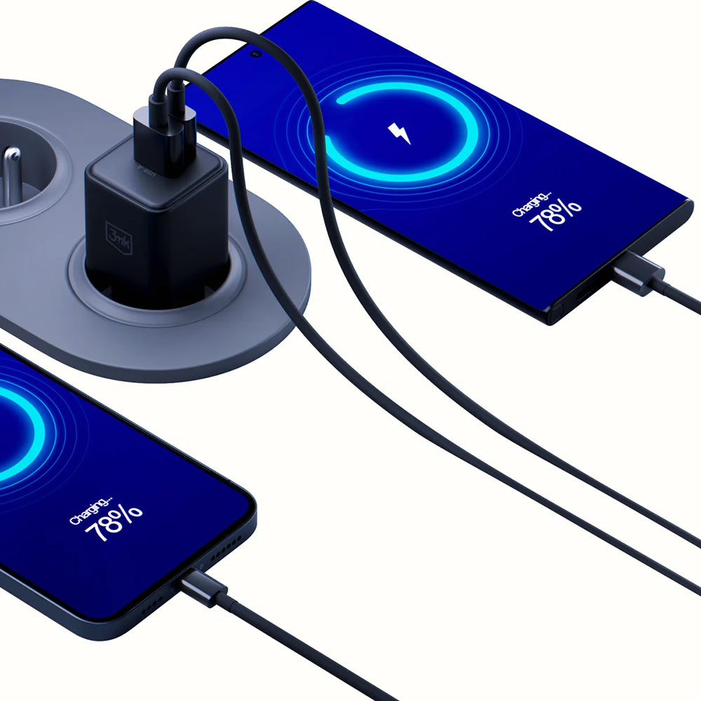 Netzladegerät 3MK Hyper, 20W, 3A, 1 x USB-A - 1 x USB-C, Schwarz