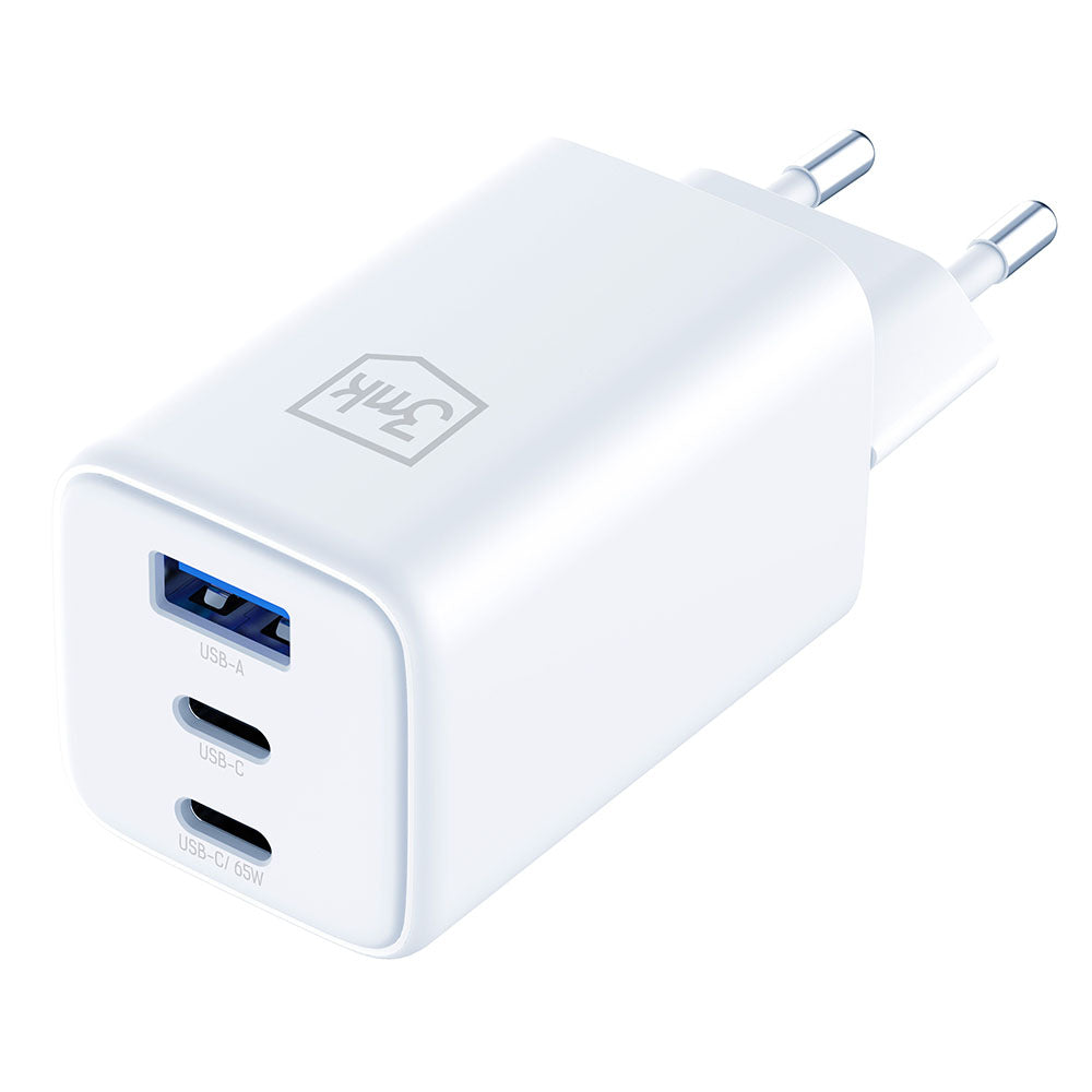 Netzladegerät 3MK Hyper, 65W, 3.25A, 1 x USB-A - 2 x USB-C, Weiß